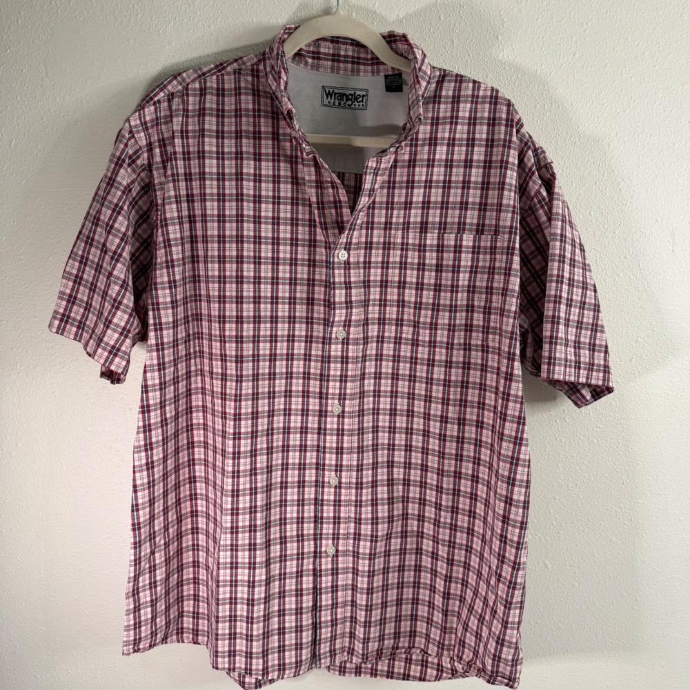 Wrangler Hero Mens Red Tartan Plaid Short Sleeve Button Up Shirt Size LG Casual‎ - Picture 6 of 9